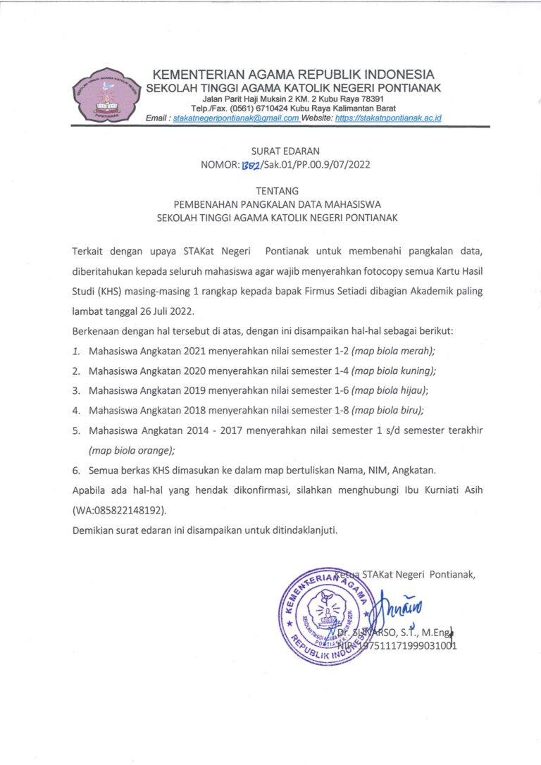 SURAT EDARAN PEMBENAHAN DATA MAHASISWA